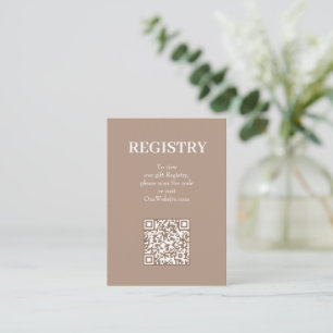 Chic Tan Wedding Registry QR Code Enclosure Card