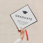 Chic Tassel Graduate Name and Class Year<br><div class="desc">This chic tassel graduate name and class year graduation cap topper is perfect for a modern graduation. The simple design features classic minimalist black and white typography with a black and gold watercolor graduation hat.

Personalise your graduation cap with the name of the graduate,  school and class year.</div>