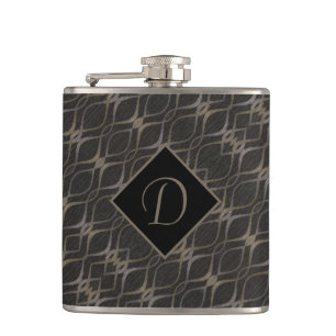 Chic Taupe Abstract Pattern Monogrammed Hip Flask
