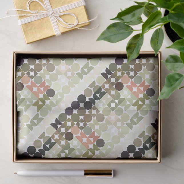 Chic Taupe Beige Light Olive Green Circles Pattern Tissue Paper (Gift)