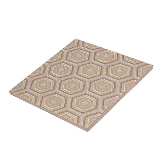 Chic Taupe Beige Tan Brown Honeycomb Mosaic Art Tile (Side)