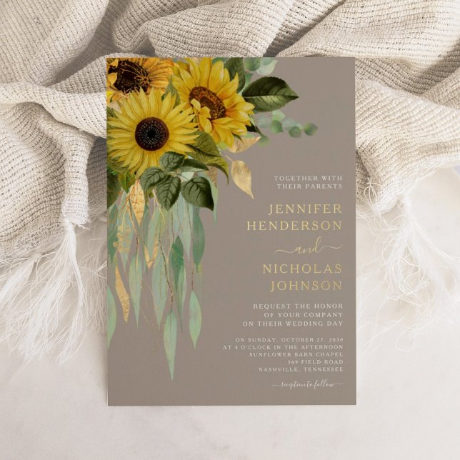 Chic Taupe Floral Wedding Gold (Chic Taupe Floral Wedding Gold Foil Invitation)