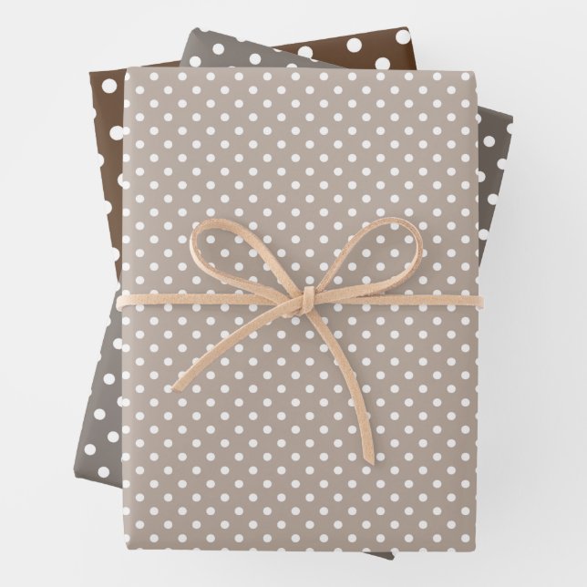 Chic Taupe Grey Tan Brown Polka Dots Pattern Wrapping Paper Sheet (In situ)