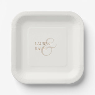 Chic Taupe & Ivory Couple Monogram Paper Plate