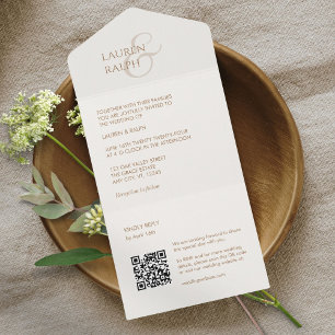 Chic Taupe & Ivory Monogram Initials All In One Invitation