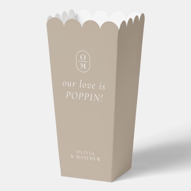 Chic Taupe Monogram Popcorn Favor Box (Front)