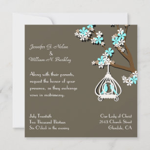 Chic Taupe with Love Birds Wedding Invitation