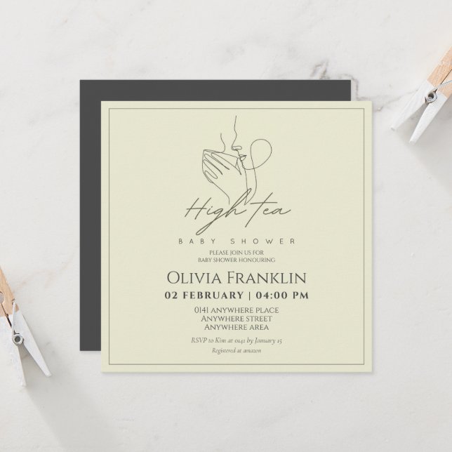 Chic, tea party baby shower invitation (Front/Back In Situ)