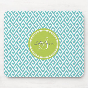 Chic teal abstract geometric pattern monogram mouse pad