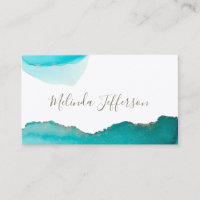 Chic Teal and Gold Watercolor Ink Blot Abstract