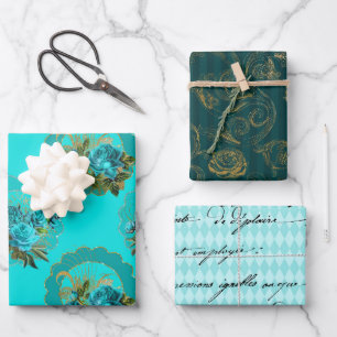Chic Teal and Gold Wrapping Paper Sheet