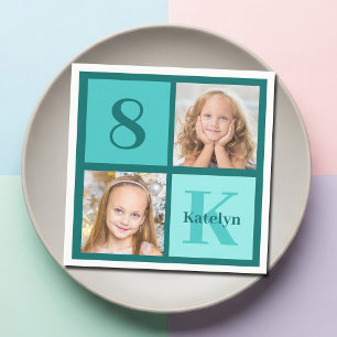 Chic Teal Birthday Party Custom Photo Collage Napkin