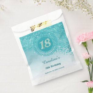 Chic Teal Blue Glitter, Dotted Frame 18th Birthday Favour Bags