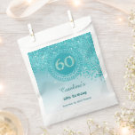 Chic Teal Blue Glitter, Dotted Frame 60th Birthday Favour Bags<br><div class="desc">Chic Falling Teal Blue Glitter with a unique teal blue number 60 framed with modern circular dots and lines.
If you need help,  please send a message in Zazzle chatroom.</div>