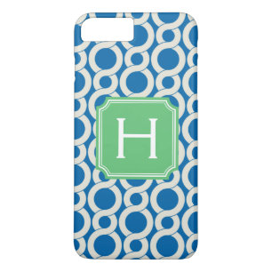 Chic teal blue interlocking pattern monogram Case-Mate iPhone case
