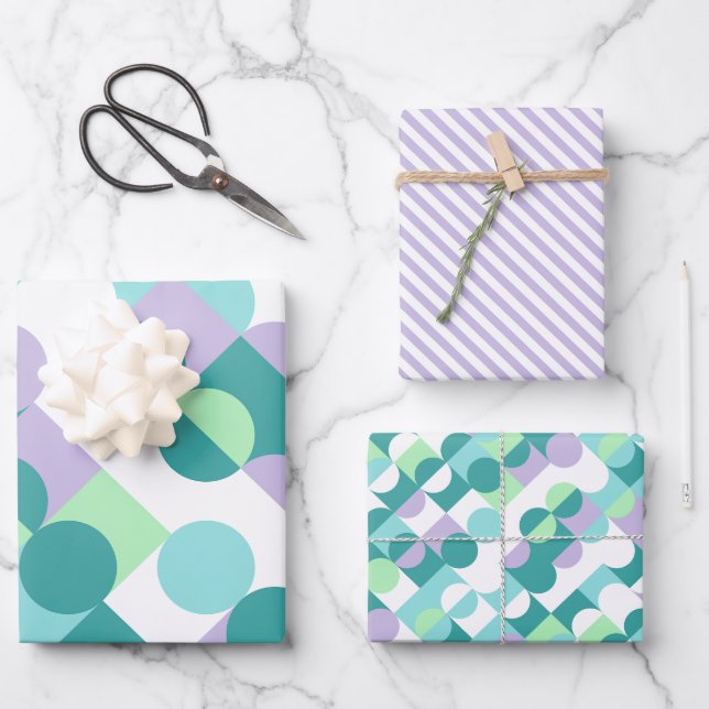 Chic Teal Blue Mint Green Circles Art Pattern Wrapping Paper Sheet (Front)