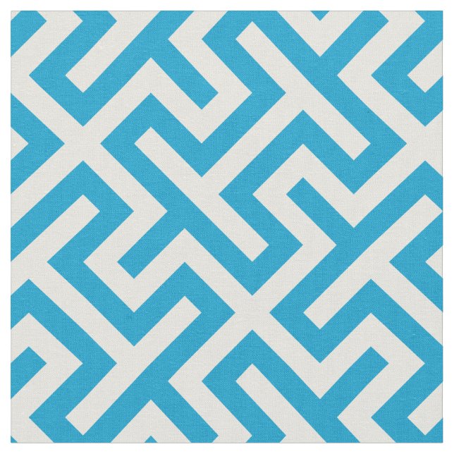 Chic teal blue white abstract geometric pattern fabric (Close Up)
