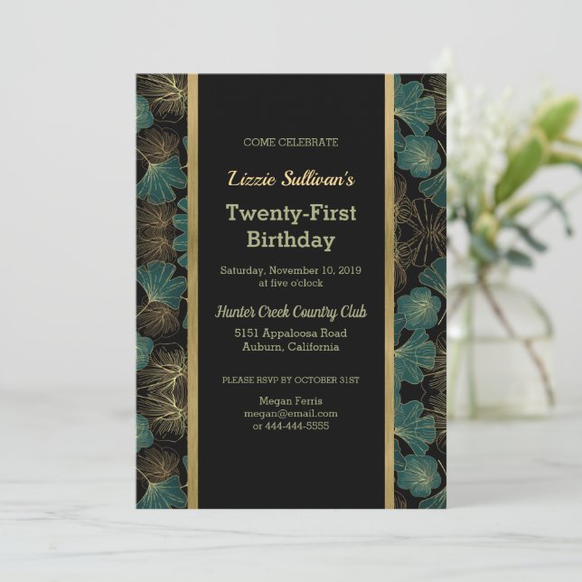 Chic Teal Botanical Birthday Invitation (Standing Front)