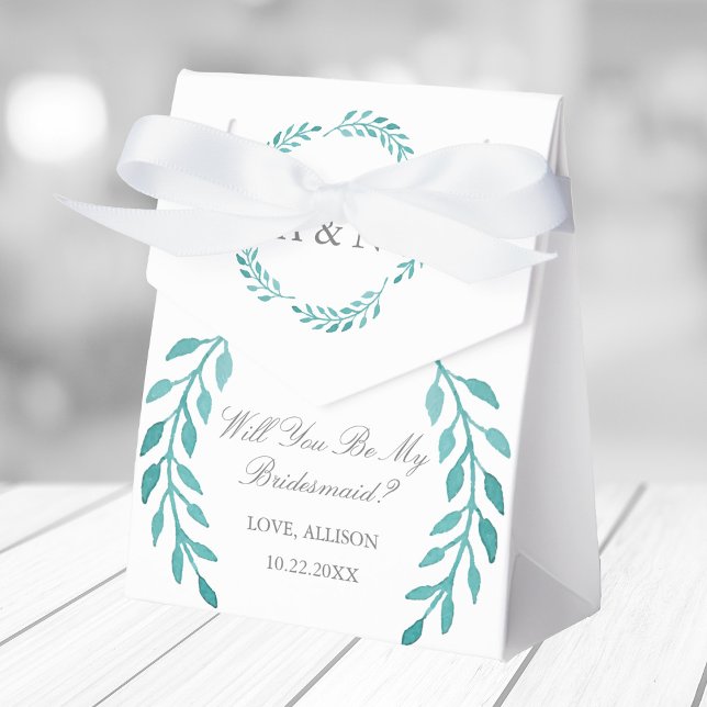 Chic Teal Botanical Will You Be My Bridesmaid Favour Box (Creator Uploaded)