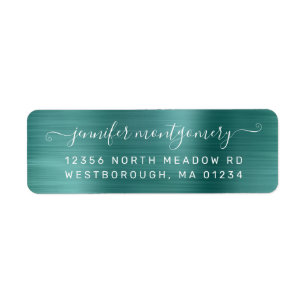 Chic Teal Brushed Metal Return Address