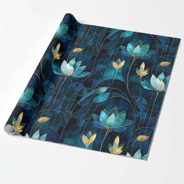 Chic teal chrysanthemum  wrapping paper (Unrolled)