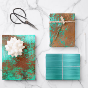 Chic Teal Copper Boho Wrapping Paper Sheet