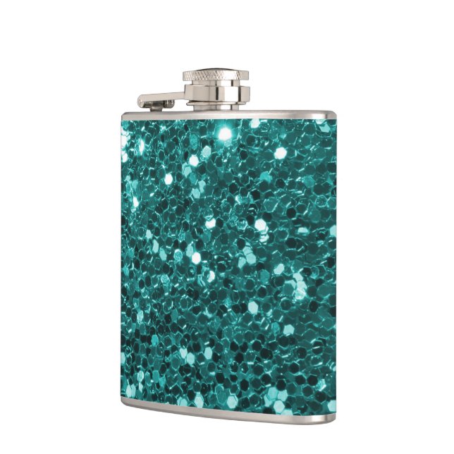 Chic Teal Faux Glitter Hip Flask (Left)