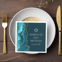 Chic Teal Gold Agate Bat Mitzvah Party