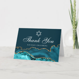 Chic Teal Gold Agate Personalized Bat Mitzvah Thank You Card
