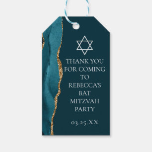 Chic Teal Gold Bat Mitzvah Personalized Party Gift Tags