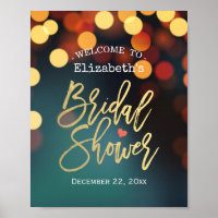 Chic Teal Gold Bokeh Lights Bridal Shower Welcome
