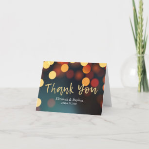 Chic Teal Gold Bokeh Lights Wedding Thank You