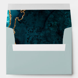 Chic Teal Gold Glitter Agate Custom Address Envelope