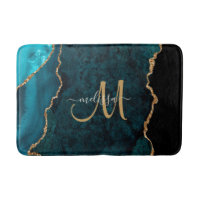 Chic Teal Gold Glitter Agate Custom Monogram