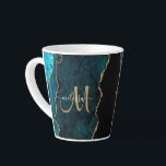 Chic Teal Gold Glitter Agate Custom Monogram Latte Mug<br><div class="desc">Have your morning coffee in style with this elegant custom monogram latte mug featuring a teal agate background accented with faux gold glitter. Personalise your monogram in modern script and your name on top. A unique girly gift for any ocassion for that special girl in your life. Designed just for...</div>