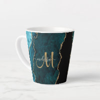 Chic Teal Gold Glitter Agate Custom Monogram