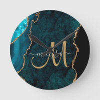 Chic Teal Gold Glitter Agate Custom Monogram