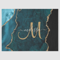 Chic Teal Gold Glitter Agate Custom Monogram