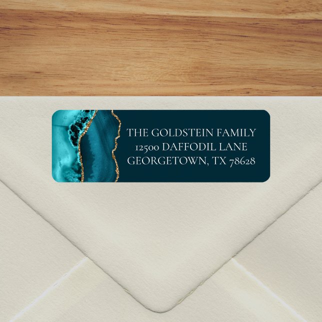 Chic Teal Gold Glitter Agate Return Address (Creator Uploaded)
