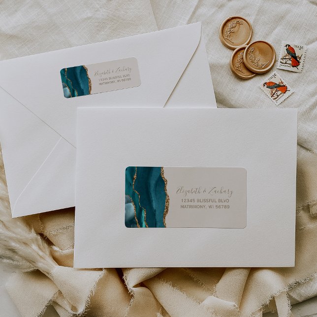 Chic Teal Gold Ivory Wedding Return Address (Creator Uploaded)