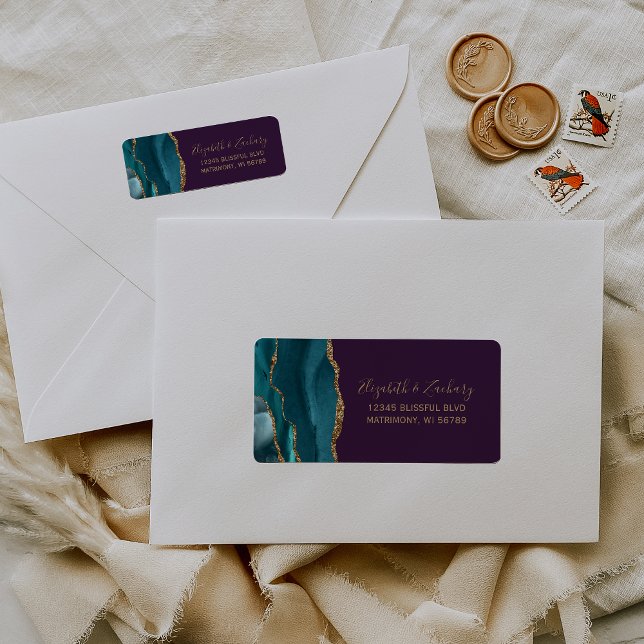 Chic Teal Gold Purple Wedding Return Address (Creator Uploaded)