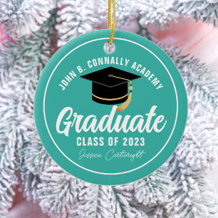 Chic Teal Graduate Custom Graduation Christmas Ceramic Tree Decoration