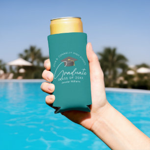 Chic Teal Graduate Custom Graduation Party Seltzer Can Cooler
