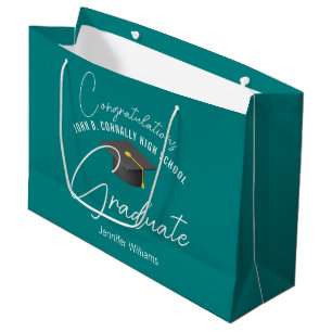 Chic Teal Graduate Customised Graduation Party Large Gift Bag