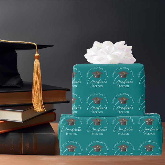 Chic Teal Graduate Personalised Graduation Wrapping Paper (Creator Uploaded)