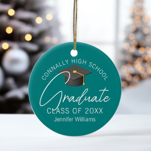 Chic Teal Graduation Photo Personalised Christmas Ceramic Tree Decoration
