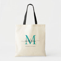 Chic Teal Green Black Monogram Initial Script Name