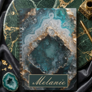 Chic Teal Green Gold Glitter Personalised Notebook