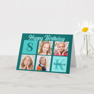 Chic Teal Happy Birthday Custom Photo Collage Card