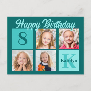 Chic Teal Happy Birthday Custom Photo Collage Postcard